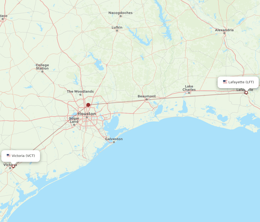 VCT to LFT flights and routes map