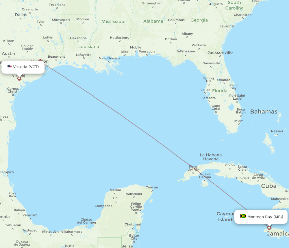 VCT to MBJ flights and routes map