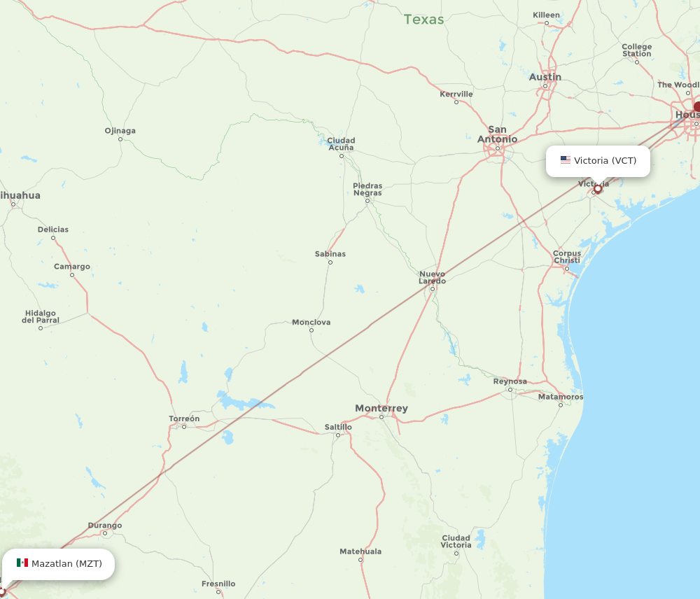 VCT-MZT flight routes