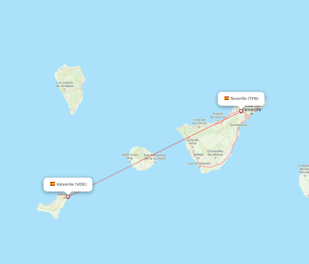 Valverde - Tenerife route map and flight paths