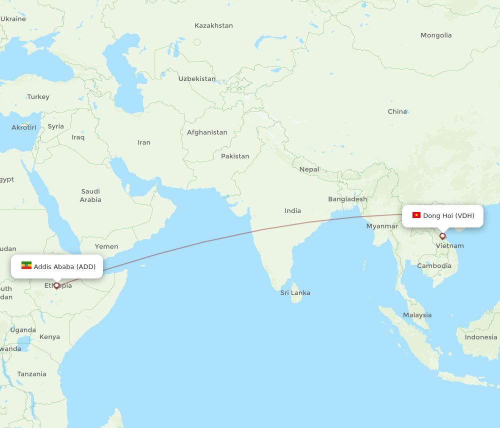 VDH to ADD flights and routes map