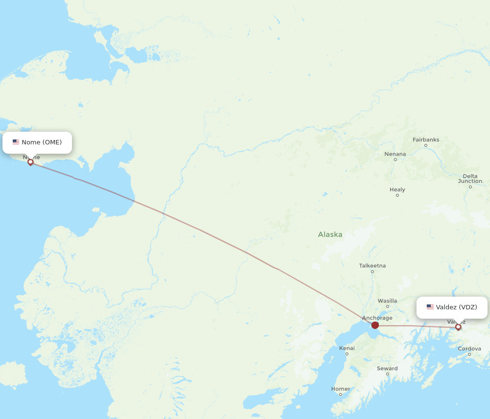 Valdez - Nome route map and flight paths