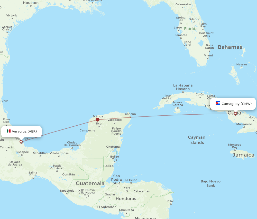 Camaguey - Veracruz route map and flight paths