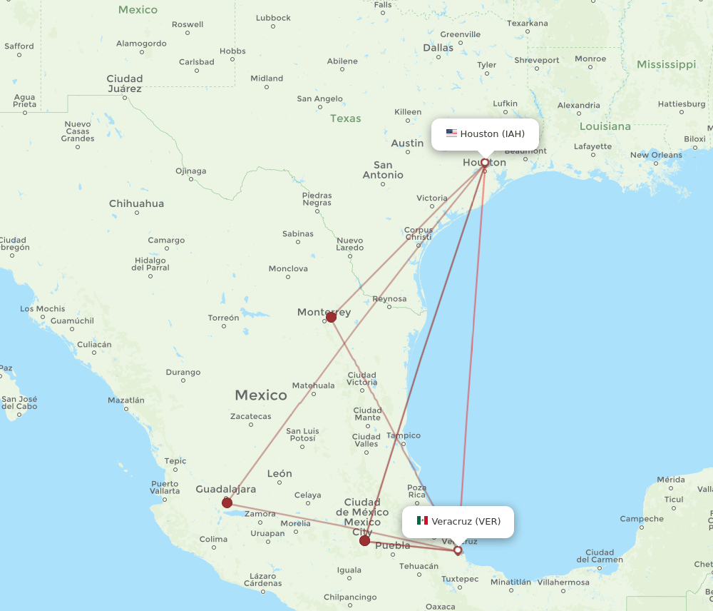 VER-IAH flight routes