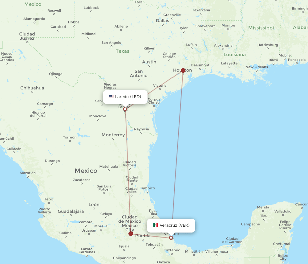 VER to LRD flights and routes map