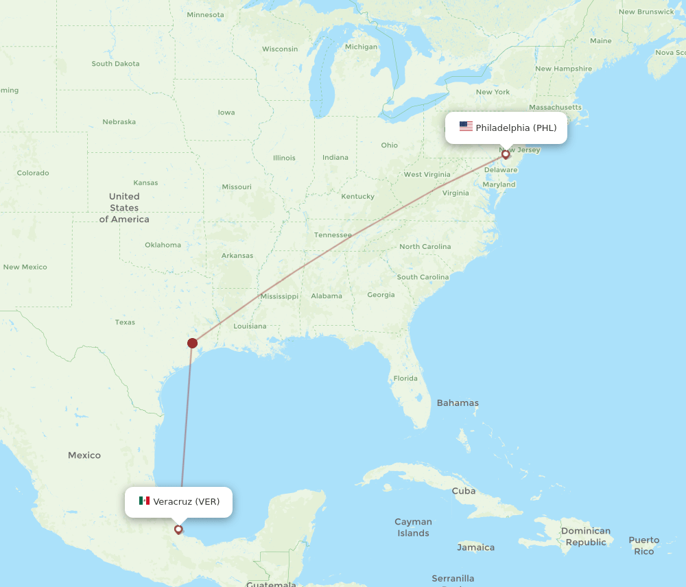VER to PHL flights and routes map