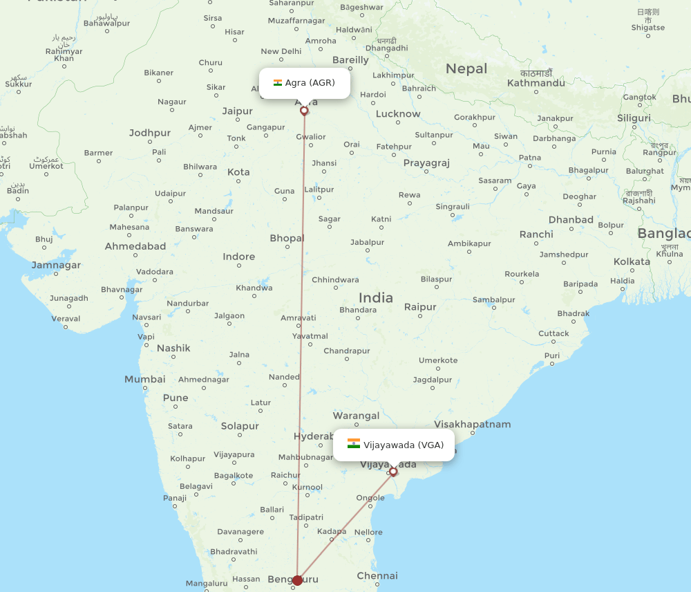 VGA to AGR flights and routes map