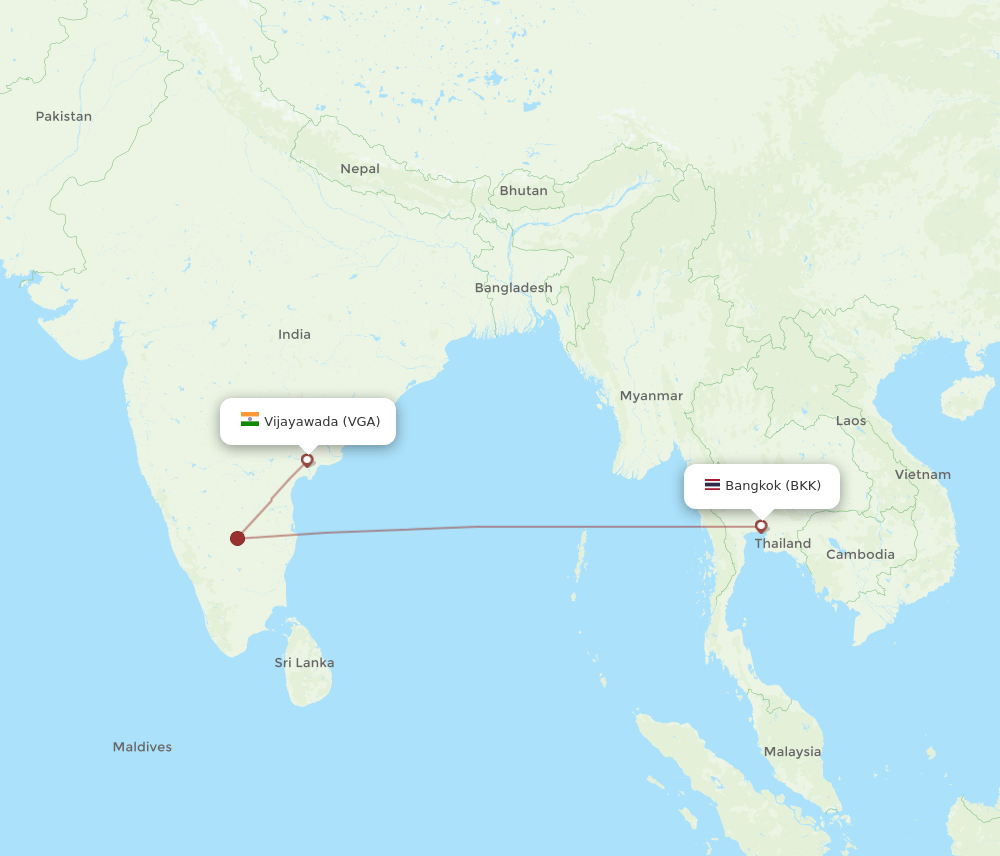 Vijayawada - Bangkok route map and flight paths