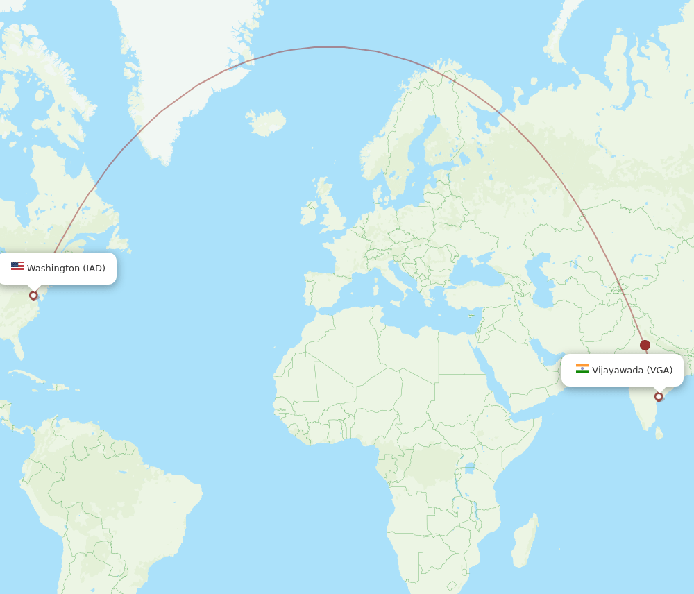 Dulles - Vijayawada route map and flight paths