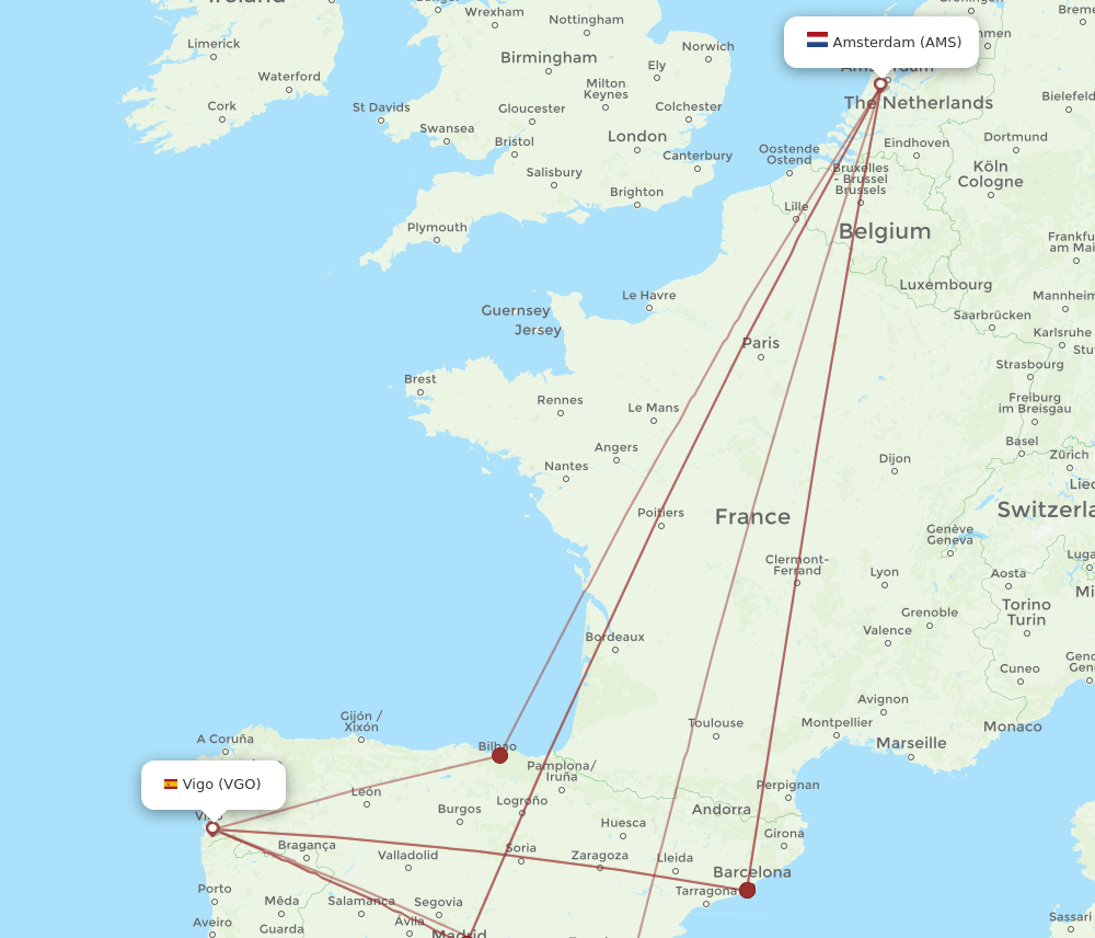 VGO to AMS flights and routes map