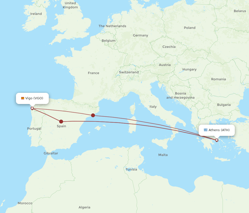 VGO to ATH flights and routes map