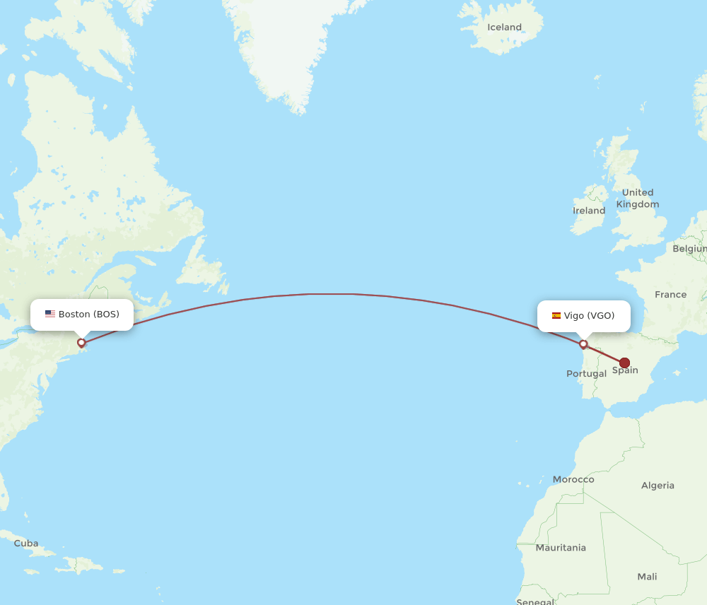 VGO to BOS flights and routes map