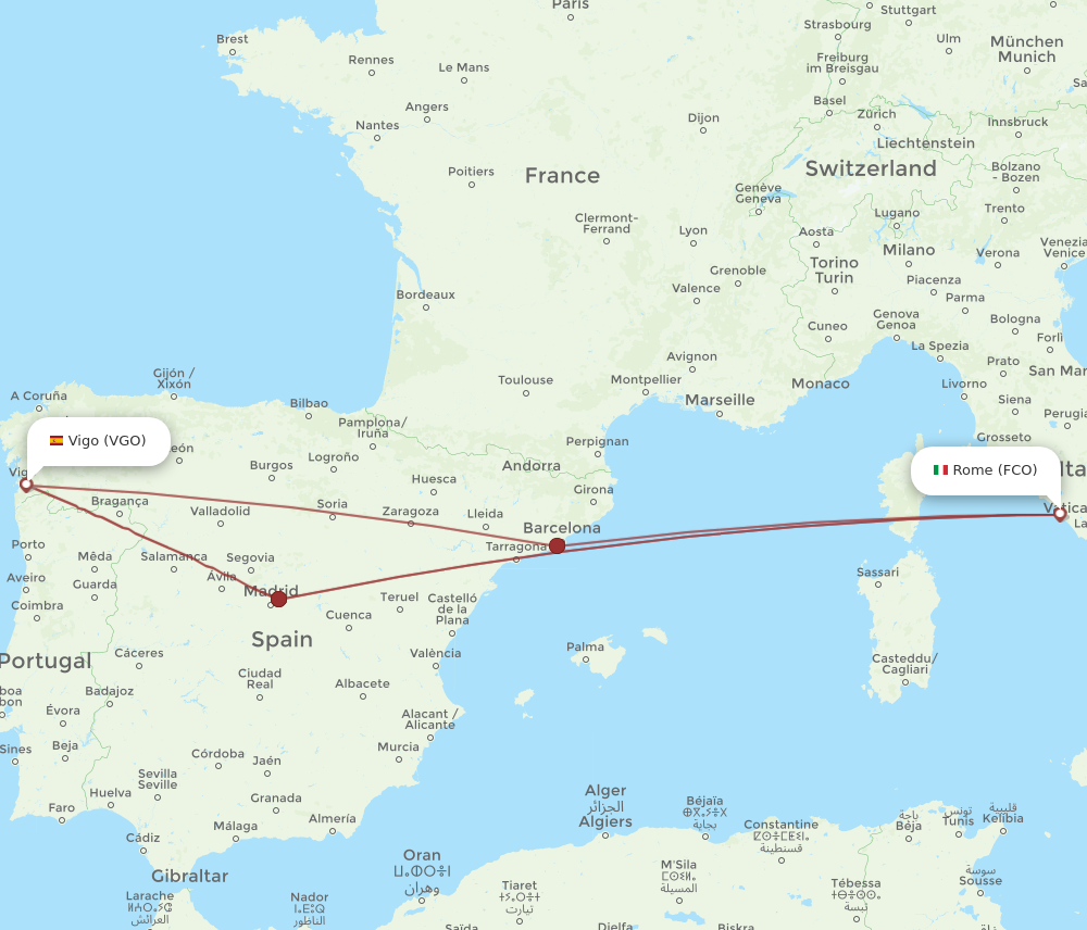 VGO to FCO flights and routes map