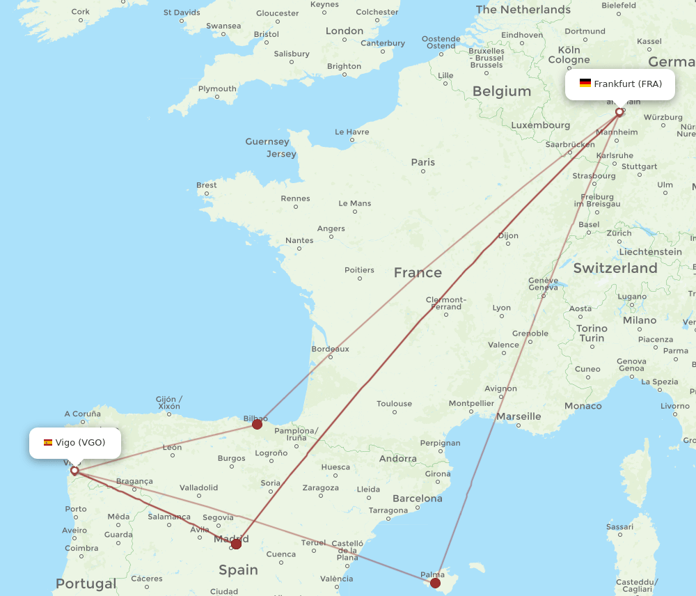 VGO to FRA flights and routes map