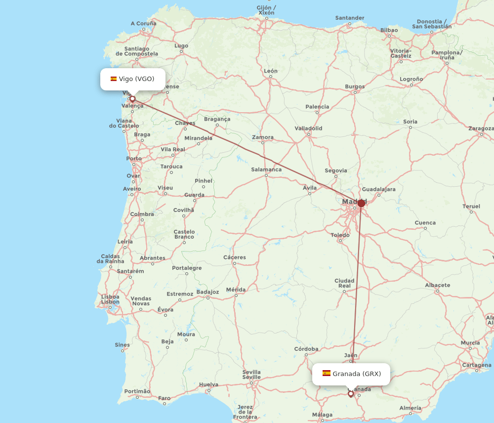 VGO to GRX flights and routes map