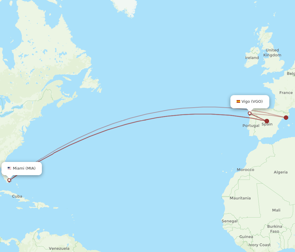 VGO to MIA flights and routes map