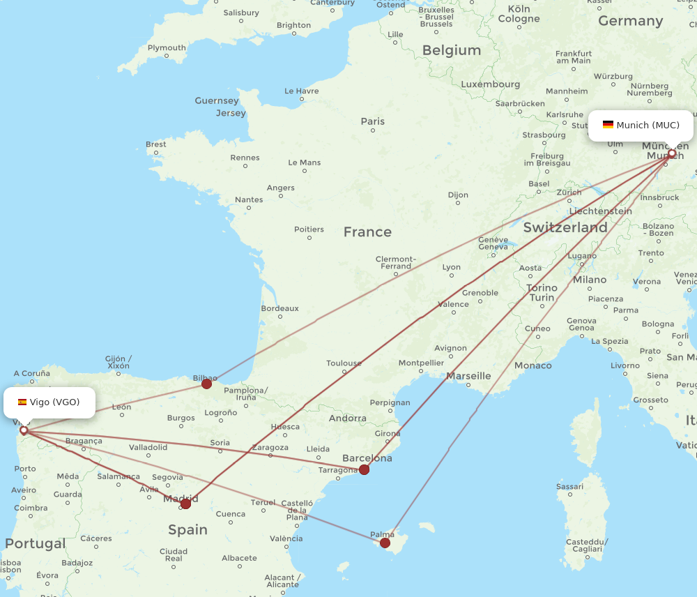 VGO to MUC flights and routes map