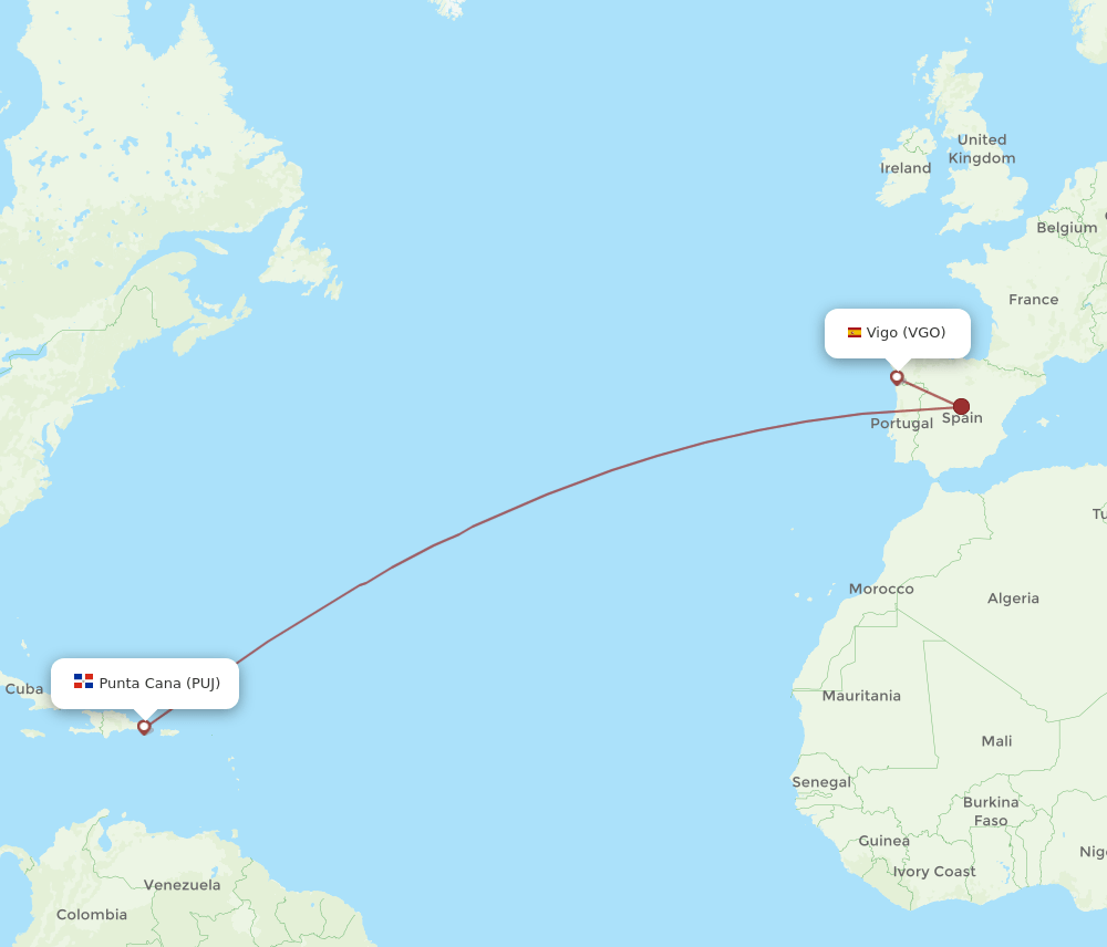 VGO to PUJ flights and routes map