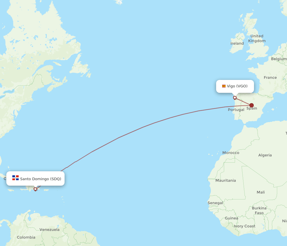 VGO to SDQ flights and routes map