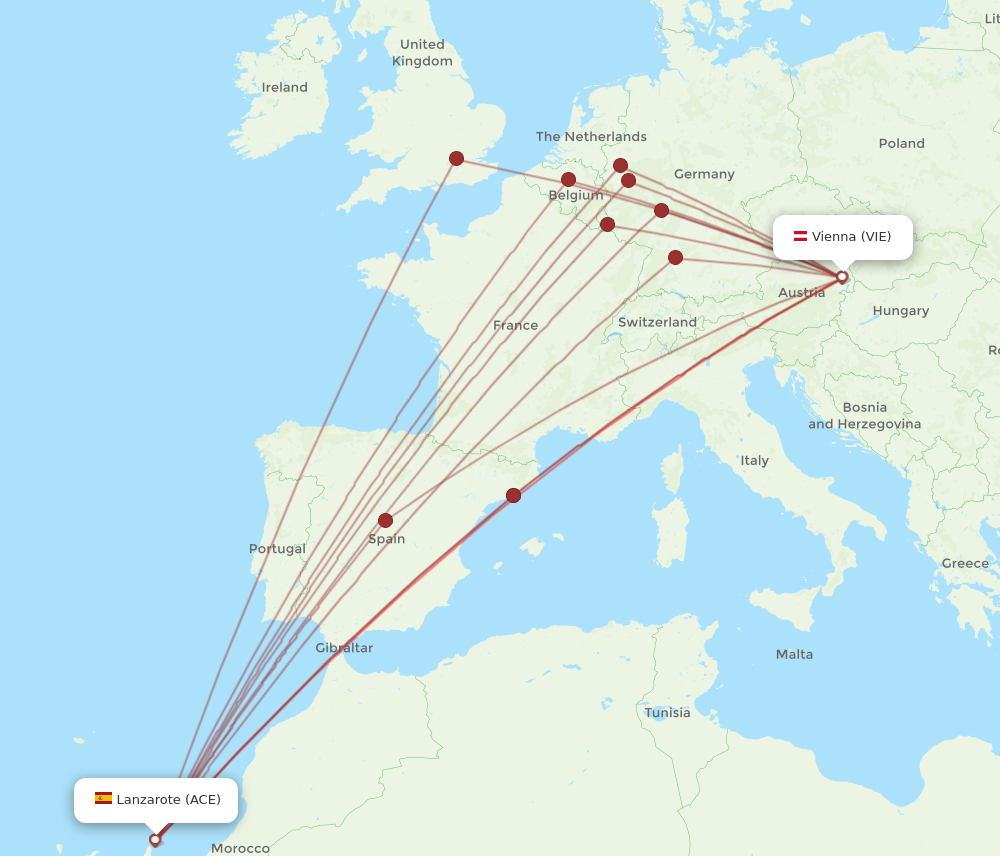 VIE to ACE flights and routes map
