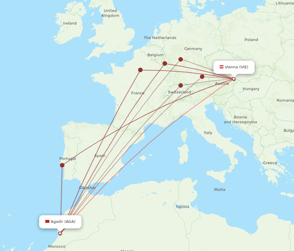 VIE-AGA flight routes