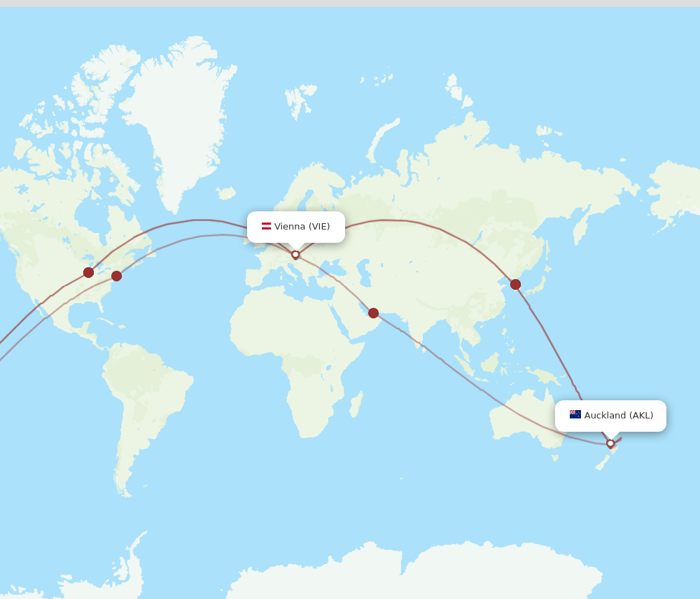 VIE to AKL flights and routes map