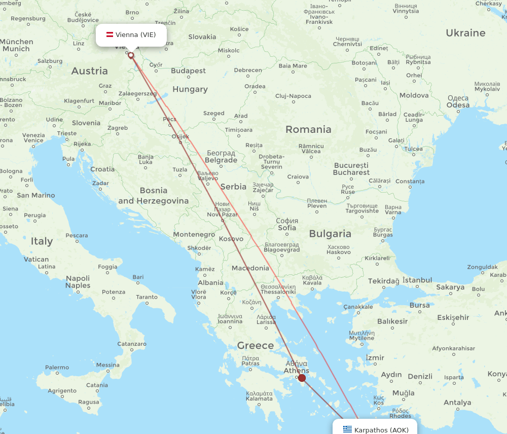 VIE to AOK flights and routes map