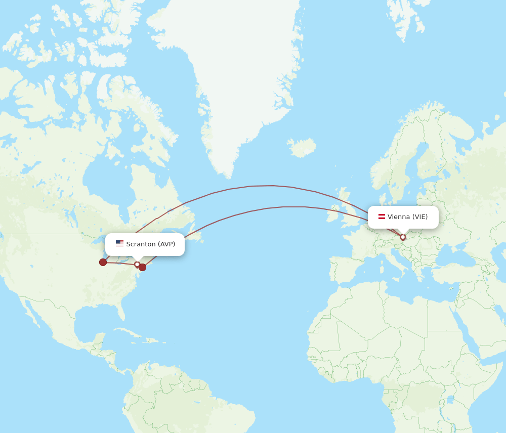 VIE to AVP flights and routes map