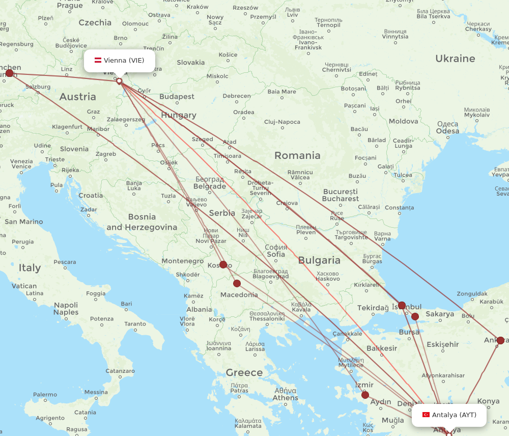 VIE to AYT flights and routes map