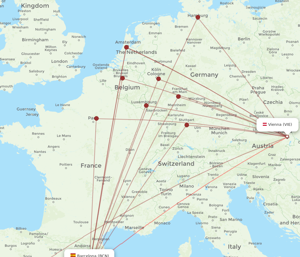 VIE to BCN flights and routes map