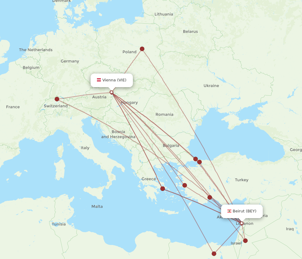 VIE to BEY flights and routes map