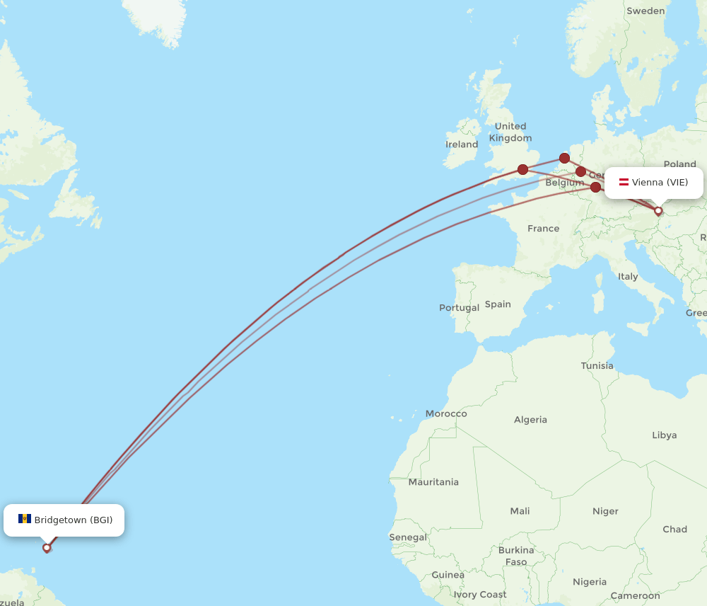 VIE-BGI flight routes