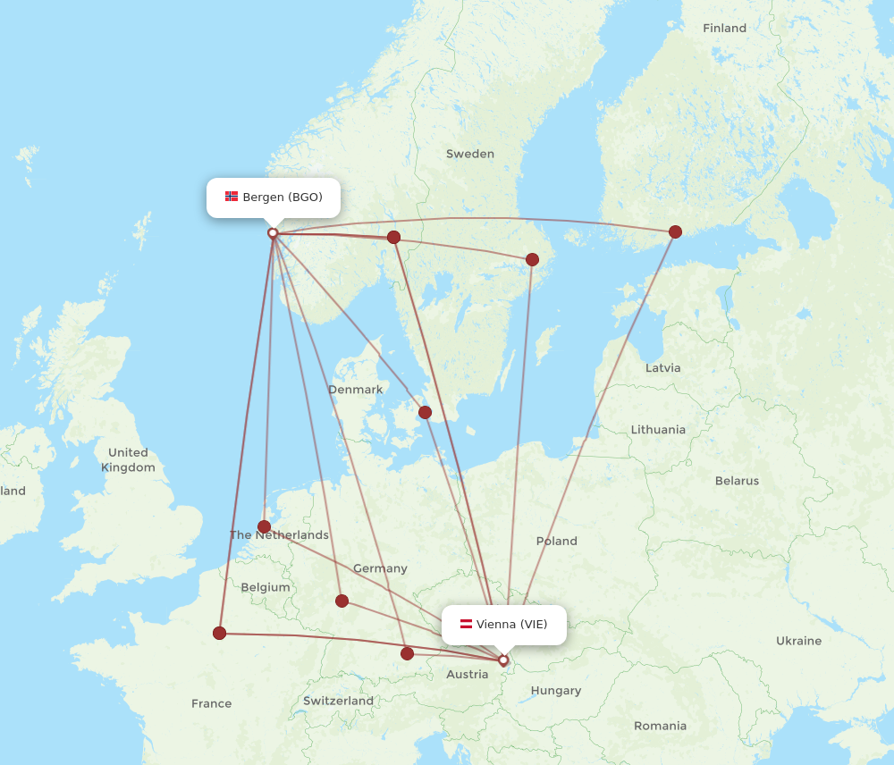 VIE to BGO flights and routes map