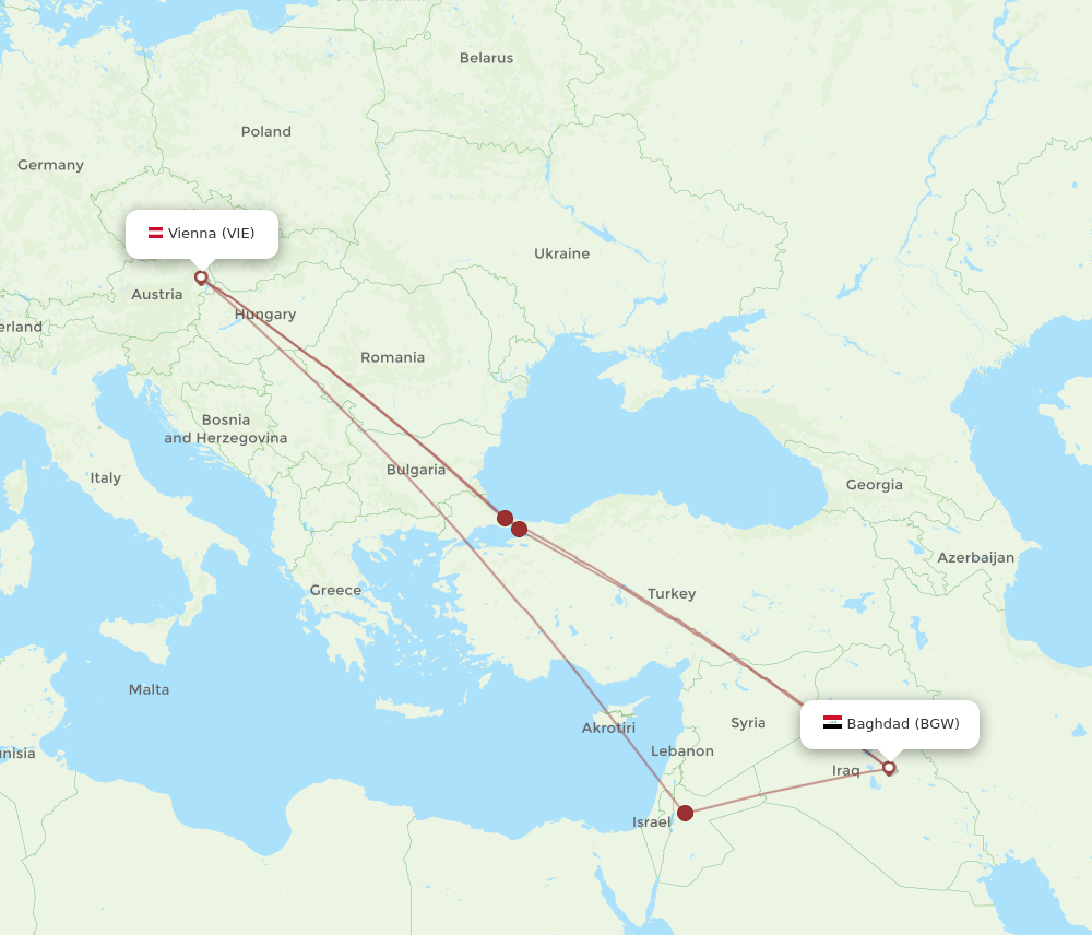 VIE to BGW flights and routes map