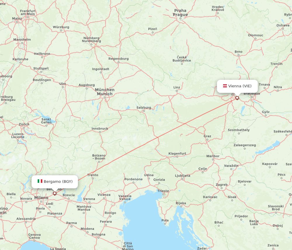 Vienna - Milan route map and flight paths