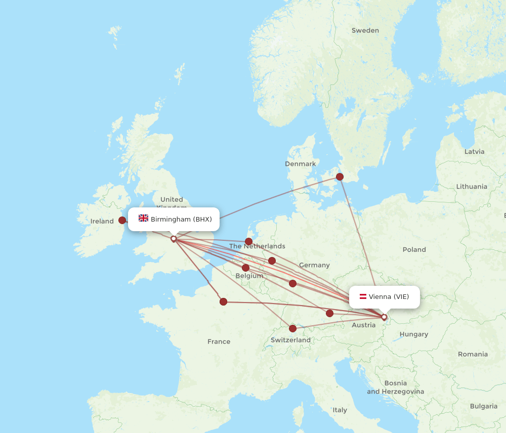VIE-BHX flight routes