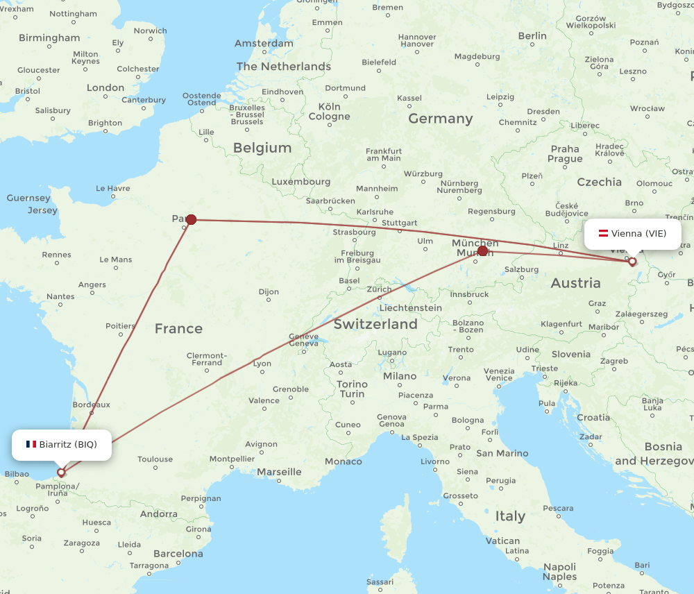 VIE to BIQ flights and routes map