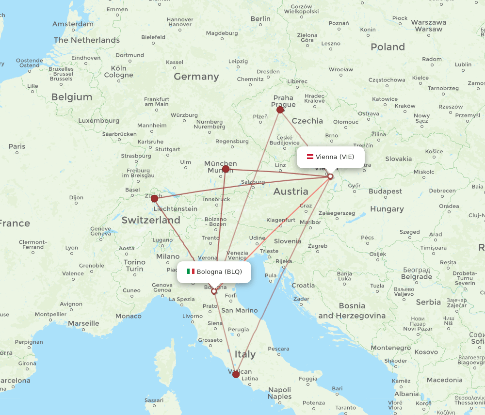 VIE to BLQ flights and routes map