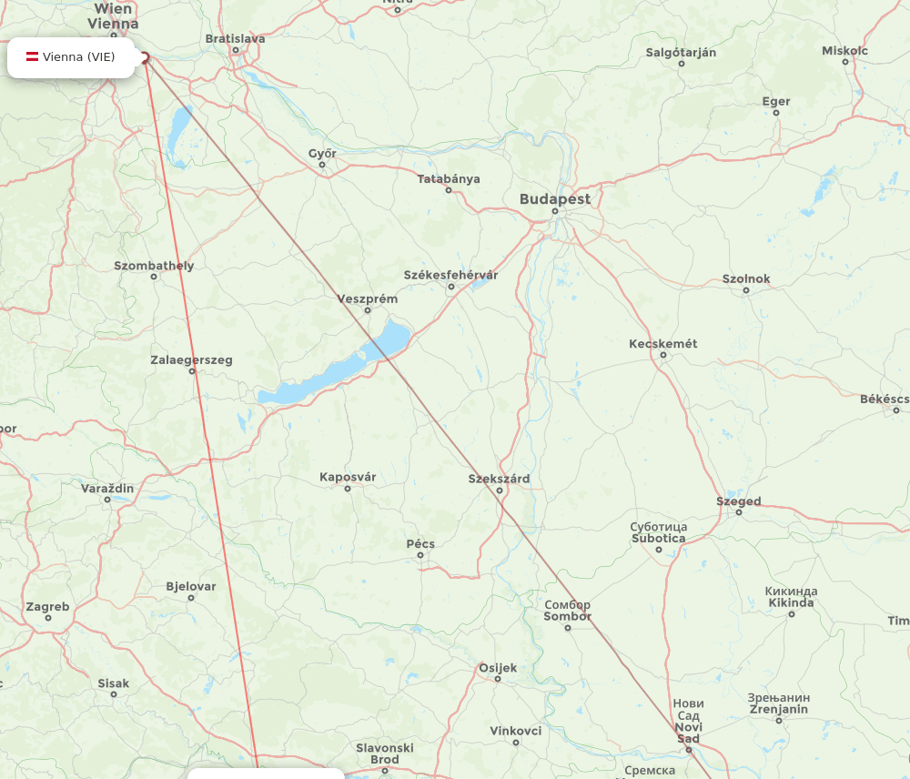 Vienna - Banja Luka route map and flight paths