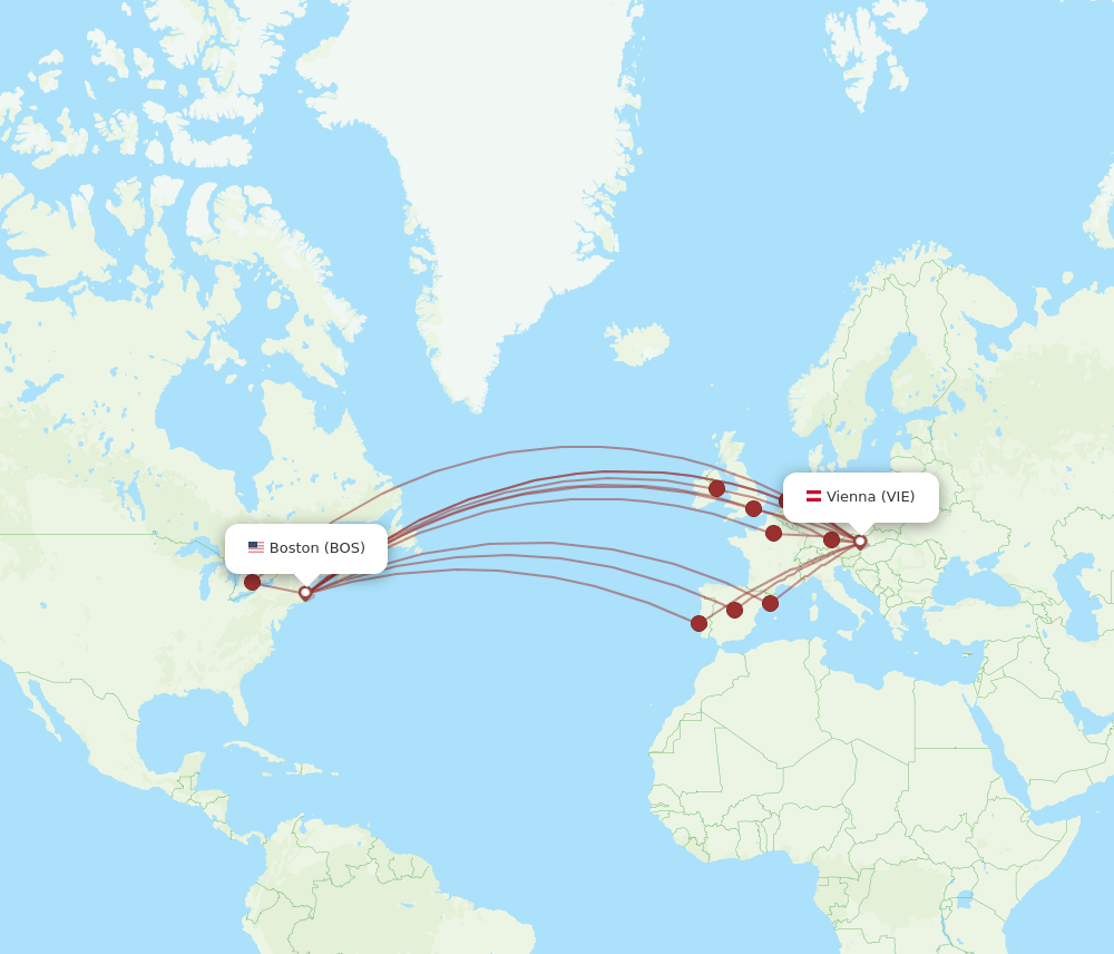 VIE to BOS flights and routes map