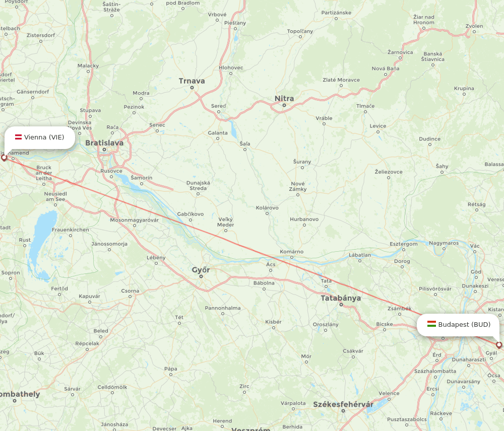 VIE to BUD flights and routes map