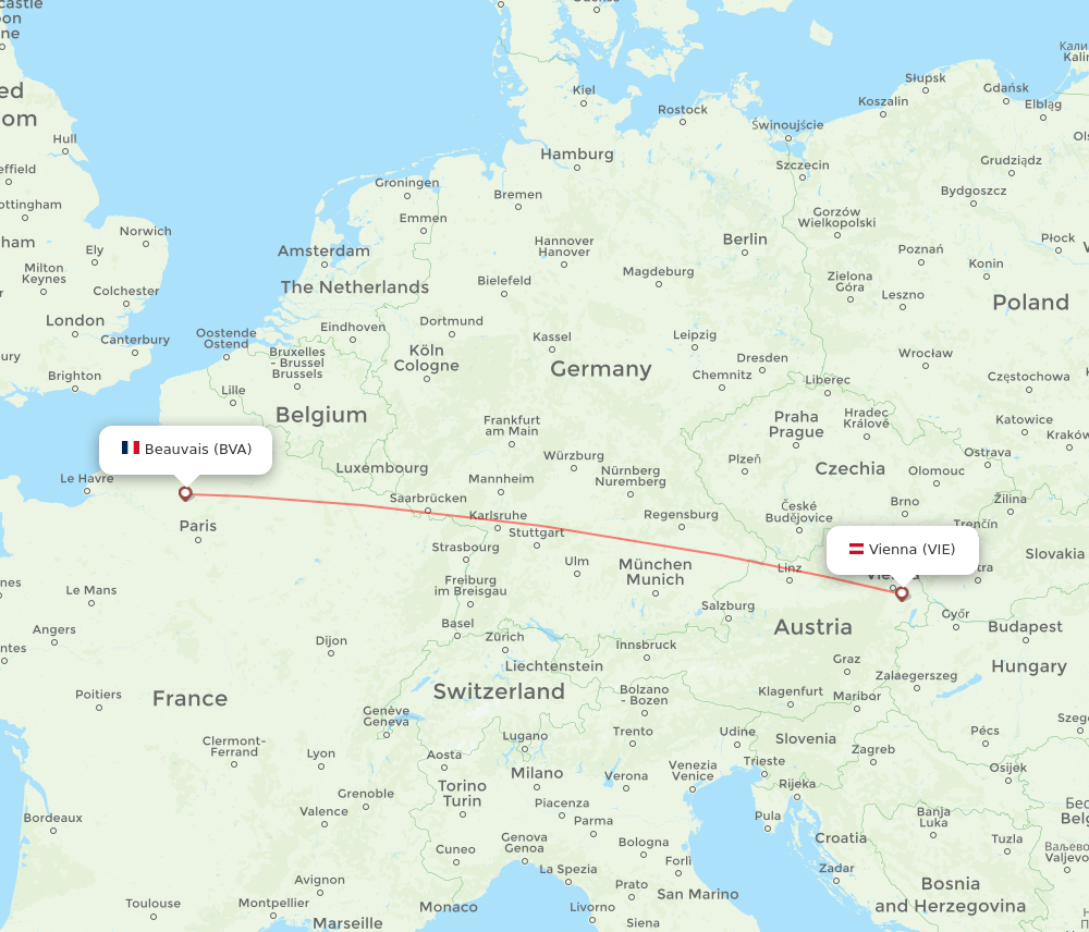 Vienna - Paris route map and flight paths