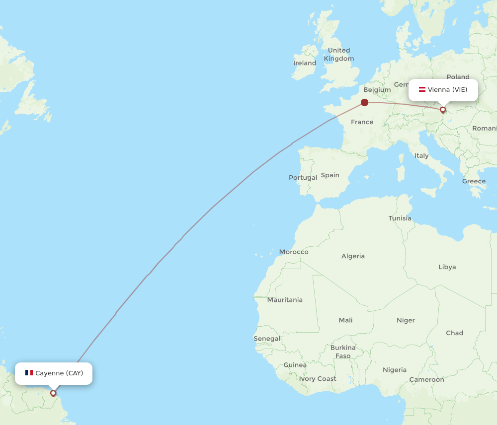 VIE to CAY flights and routes map