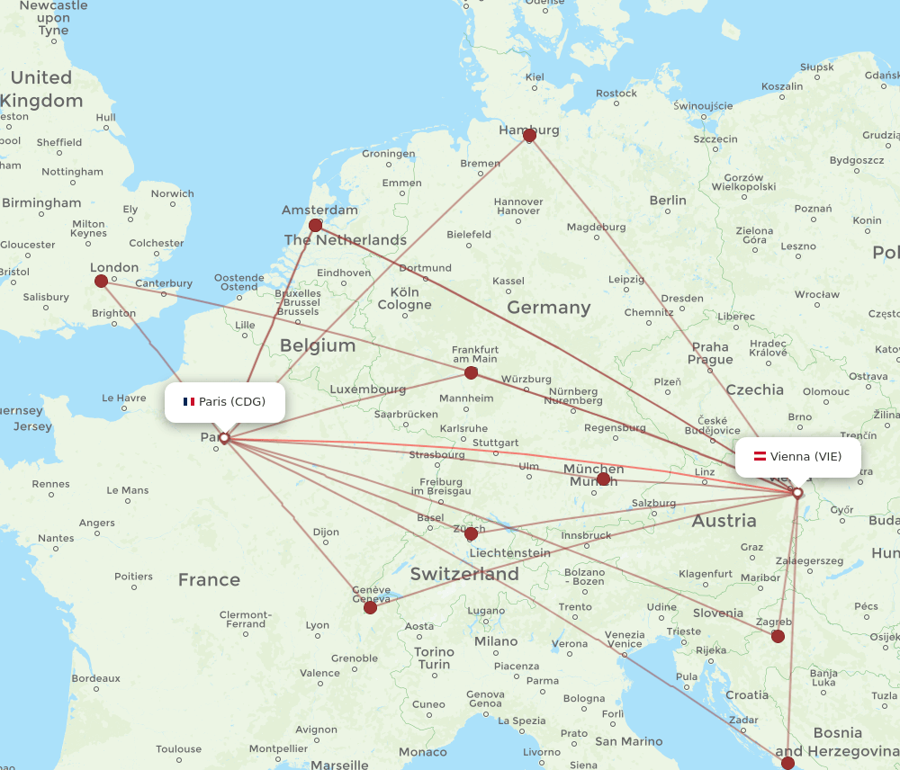 VIE-CDG flight routes
