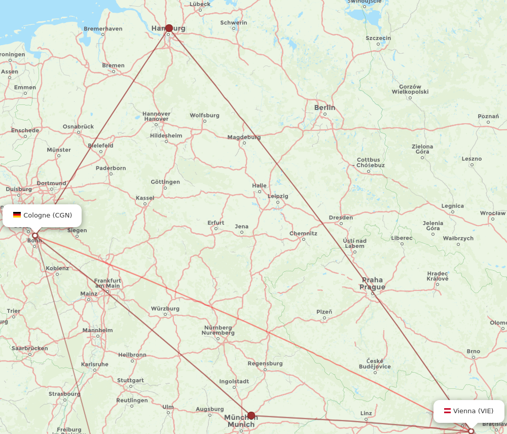VIE to CGN flights and routes map