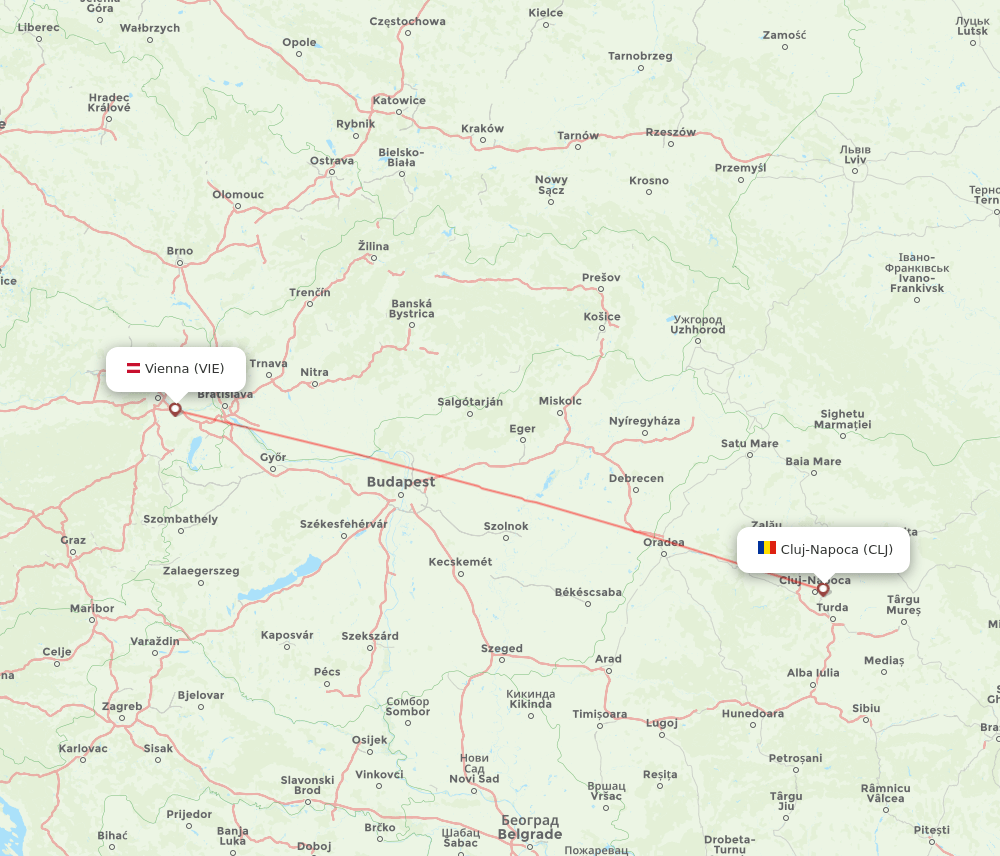Vienna - Cluj-Napoca route map and flight paths