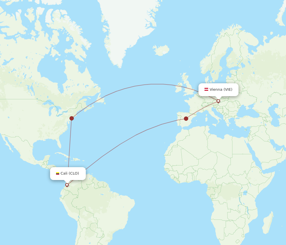VIE to CLO flights and routes map