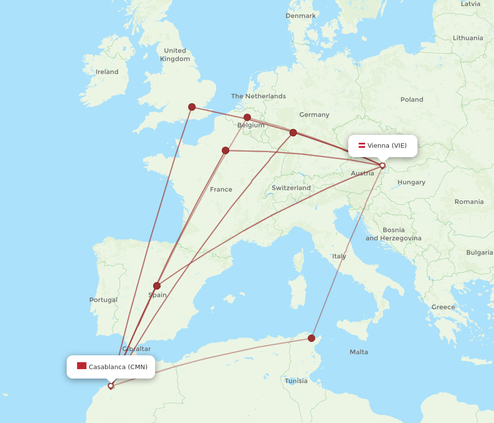 VIE-CMN flight routes