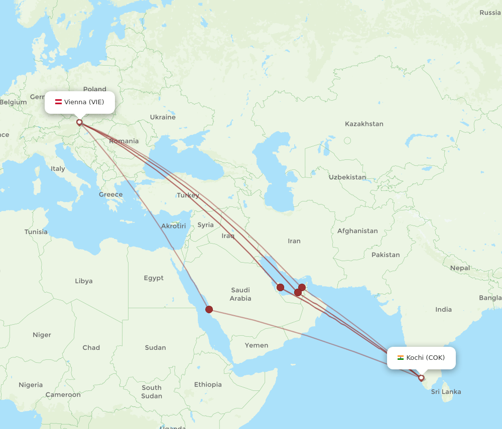 VIE-COK flight routes