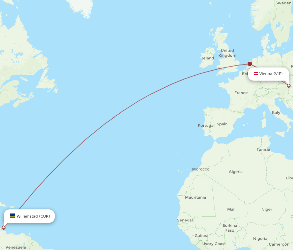 VIE-CUR flight routes